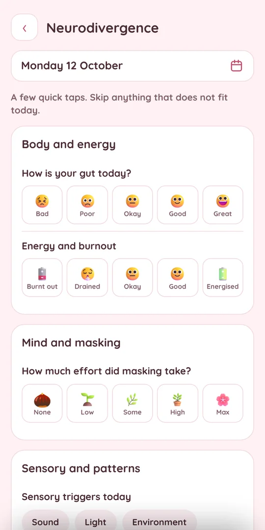 The Neurodivergence check-in: gut, energy and burnout, masking, and sensory triggers